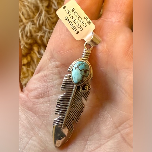 Sterling Silver & Golden Hills Turquoise Fewther Pendant